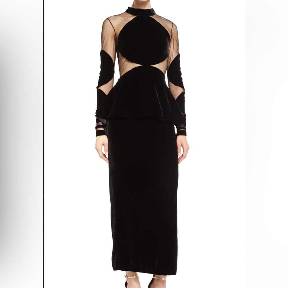 Naeem Khan
Mock-Neck Velvet & Tulle Cutout Dress, Black